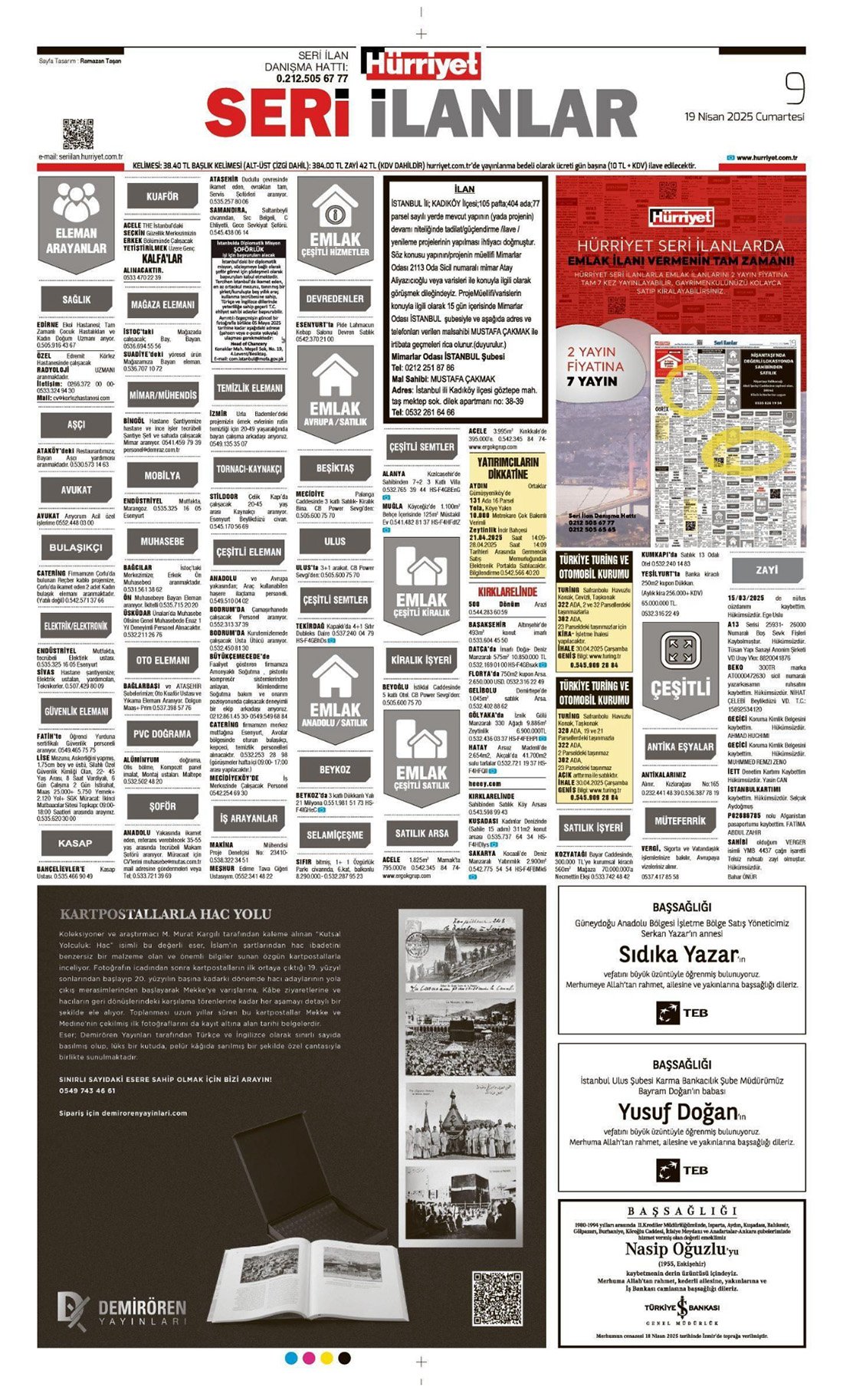 Hürriyet Bugünkü Vefat (Ölüm) – Başsağlığı – Anma – Teşekkür – Mevlit İlanları-19.04.2025
