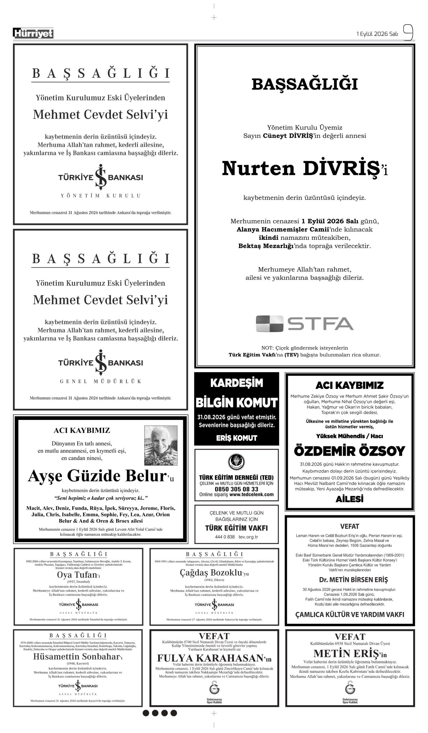 Bugünkü Vefat İlanlar
